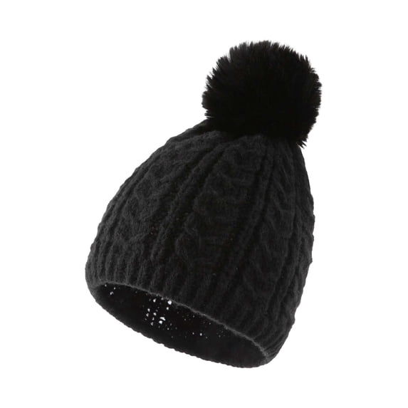 TRUBKH Women Winter Pompom Beanie Hat Winter Hats for Women Warm Fleece Lined Riding Hat Thick Ski Hats with Pompoms Double-layer Knit Hat Caps for Women Cold Weather Daily Activities Black One Size