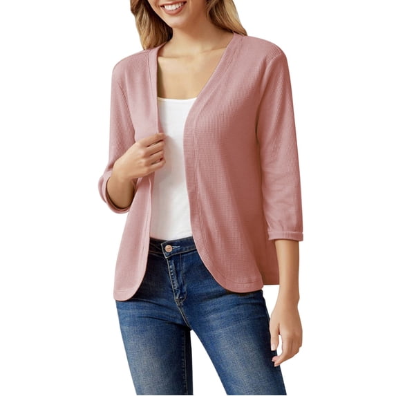 TRUBKH Women's Cardigan Cropped Cardigan Sweaters Pullover Cardigan Open Front Outwear Cute Cardigan Sweaters Loose Fit Plus Size Tops Women Dress Cover Up Travel Outfits for Women Pink M