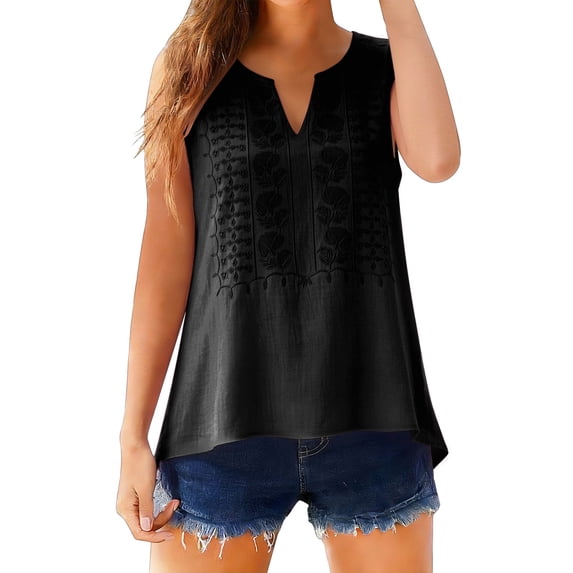 TRUBKH Women's Linen Top Linen Shirts for Women Lightweight Blouses Loose Cotton and Linen Top Blend Tops Plus Size Tops Womens Sleeveless Tops Gauze Shirts Flowy Blouses Loose T Shirts Black 2XL