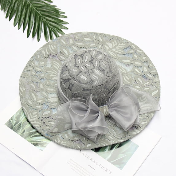 TRUBKH Women's Organza Hat Church Hats Hat for Women Wide Brim Sun Hat Tea Party Hat Women Hats for Church Kentucky Derby Hats for Women Sun Hats Church Hats Derby Hats for Women Gray One Size