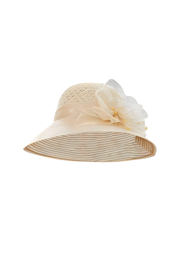 Women's Organza Hat Elegant Hats for Women for Women Bowler Hat Wide Brim Sun Hat Easter Hats for Women Flat Top Fedora Hats Dressy Hats Fascinators Hats Summer Sunhat Beige One Size