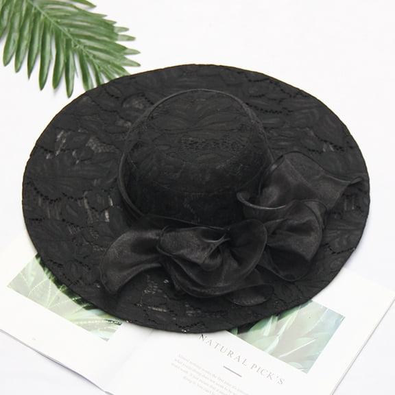 TRUBKH Women's Organza Hat Wide Brim Sun Hat Sun Hat for Ladies Vintage Hats Kentucky Derby Hats for Women Sun Hats Summer Sunhat Women Hats for Church Bowler Hat Derby Hats for Women Black One Size