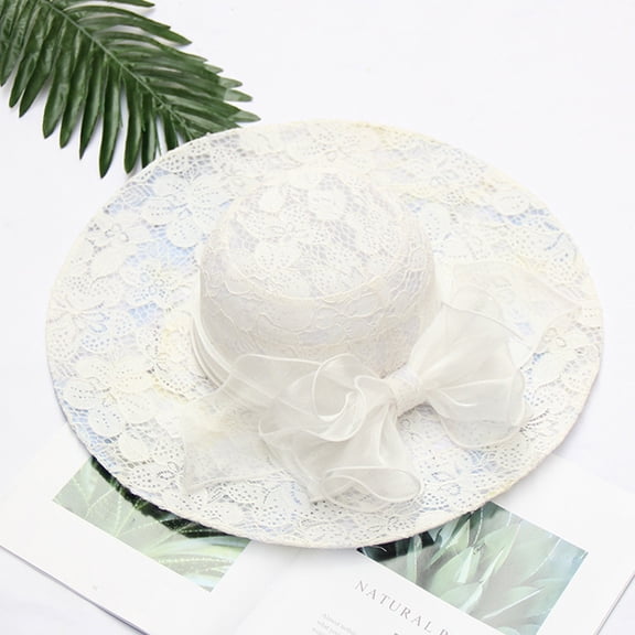 TRUBKH Women's Organza Hat Women Wide Brim Sun Hat Tea Party Wedding Hat Church Hats Dressy Hats Summer Sunhat Vintage Hats Organza Derby Hats for Women Church Hats Tea Party Hat White One Size