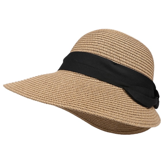 TRUBKH Women's Straw Hat Sun Hats Summer Boho Hat Lightweight Hat Ribbon Bow with Band Mesh Hat for Men Women Beach Hat Travel Bucket Hat Shapeable Brim Floppy Sun Hat Summer Hat Brown M