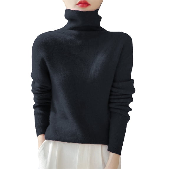 TRUBKH Women's Sweaters Crewneck Tops Long Sleeve Blouses for Women Dressy Casual Layered Sweaters Business Casual Sweater Lounge Sweater Wool Blend Fall Clothes Black M
