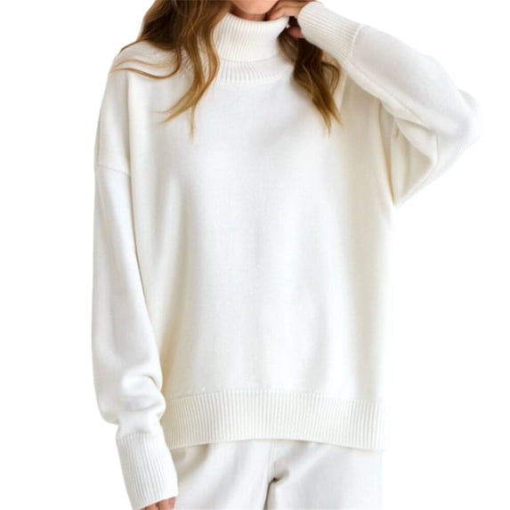 TRUBKH Women's Sweaters Mock Neck Top Long Sleeve Tunic Tops Blouse Layered Sweaters Relaxed Fit Solid Tops Blouses for Women Dressy Casual Breathable Tops Oversized Sweater White M