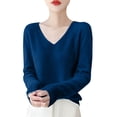 thumbnail image 1 of TRUBKH Women's Sweaters V Neck Tops Long Sleeve Shirts Knit Tops for Women Fall Casual Sweater Drop Shoulder Sweaters Business Casual Outfits for Women Flowy Top Fall Tops for Women Blue L, 1 of 3
