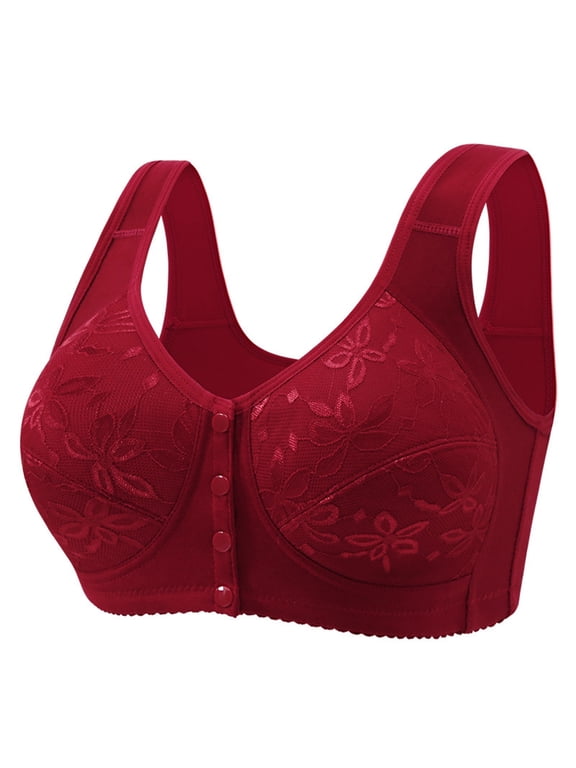 Women's Wireless Bra Breathable Bralette Bra Sleep Bras Seashell Bra Adjustable Straps Front Snap Closure Bras Deep V Bralettes T-shirt Bras Push Up Bras for Women Red 42