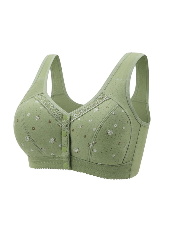 Women's Wireless Bra Daisy Bra Yoga Bras Sleep Bras Padded Push Up Vest Seamless Bras Front Snap Closure Bras Solid Color Comfortable Bralette Soft Cup Bra Bras for Women Green 4XL