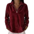 thumbnail image 1 of TRUBKH Women's Zipper Top Quarter Zip V Neck Long Sleeve Cotton Zip-up T-shirt Half Zip Pullover Loose Fit Breathable Summer Tee Business Casual Outfits Red S, 1 of 5