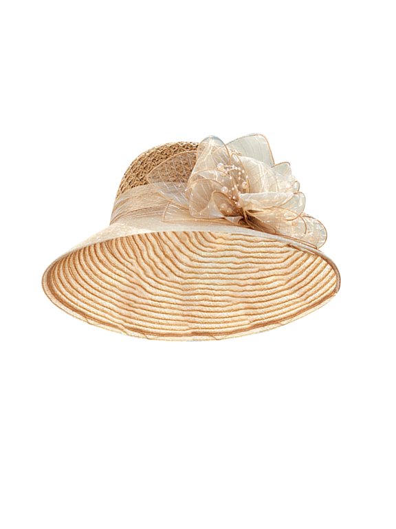 Women's Organza Hat Sun Hat for Ladies Wide Brim Sun Hat for Women Kentucky-derby Hat Church Hats Easter Hats for Women Hats for Church Dressy Hats Womens Dress Hats Beige One Size
