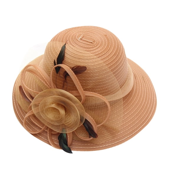 TRUBKH Women's organza hat Packable Wide Brim Hats church hats fancy hats for women Sunhat Hat for Women chapeau pour femme vintage hats elegant hats for women Sun Hats Dressy Hats Beige One Size