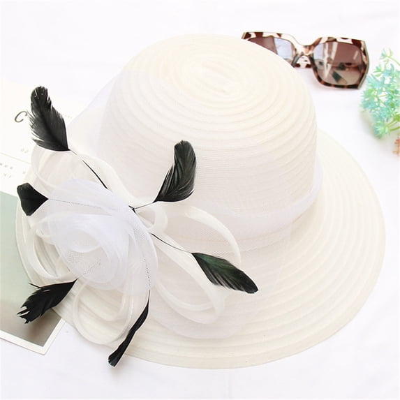 TRUBKH Women's organza hat Summer Sunhat spring hat for women women hat for church tea party hat Hat for Women Bowler Hat Sun Hat for Ladies church hat Wide Brim Sun Hat easter hat White One Size