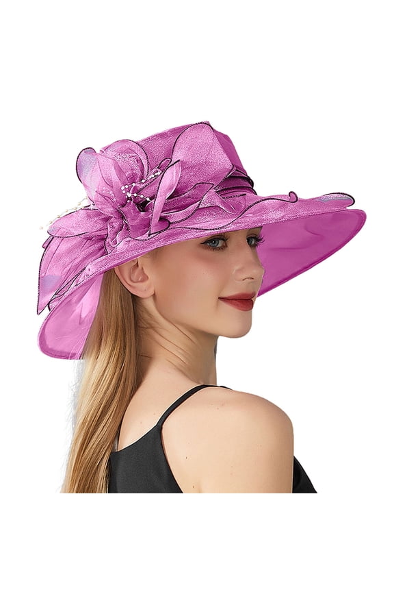 Women's organza hat Summer Sunhat spring hats for women vintage hats church hats elegant hats for women Bowler Hat Sun Hats church hats Tea Party Wedding Hat fancy hats for women Pink One Size