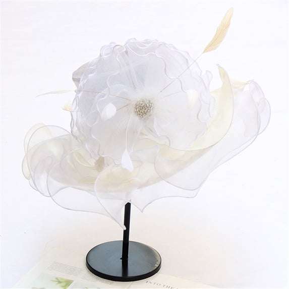 TRUBKH Women's organza hat fancy hats Chic and Stylish for Ladies Organza Derby Hats for Women Outdoor Hat Tea Party Wedding Hat church hats easter hats Packable Wide Brim Hats White One Size