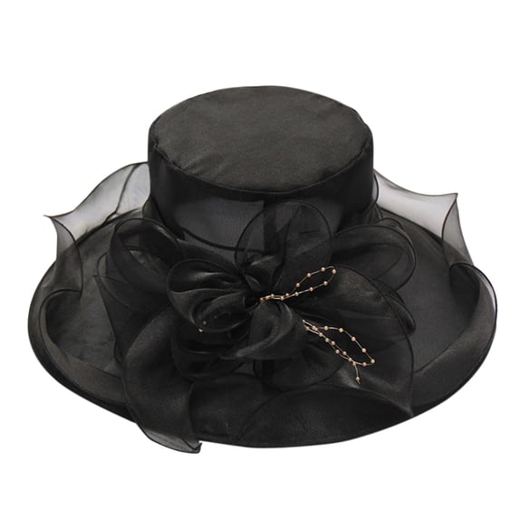 TRUBKH Women's organza hat fancy hats for women Bowler Hat chapeau pour femme Wide Brim Sun Hat Hat for Women church hats elegant hats for women Sun Hats kentucky derby hats for women Black One Size