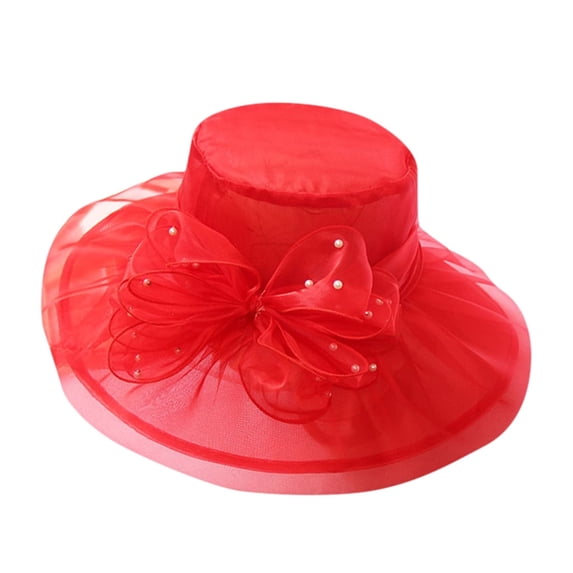 TRUBKH Women's organza hat fancy hats for women fancy hats Wide Brim Sun Hat church hats vintage hats Packable Wide Brim Hats Bowler Hat Sunhat Hat for Women elegant hats for women Red One Size