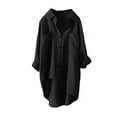 thumbnail image 1 of TRUBKH Womens Button Down Shirt Cotton Linen Shirts Button-down Front Chiffon Tops Stylish V Neck High Low Tops Women's Camp Shirt Solid Blouses Tops Womens Tops Black S, 1 of 3