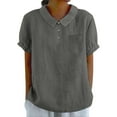 thumbnail image 1 of TRUBKH Womens Button Up Shirts Crewneck Button Blouse Blouses Teacher Loose Tunics Floral Embroidered Boho Tops V Neck Tops Outfits Boho Peasant Blouse Dark Gray 1 S, 1 of 5