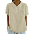 thumbnail image 1 of TRUBKH Womens Button Up Shirts Cotton Button Down Graphic Shirt Loose Gauze Tunics Cotton Linen Short Sleeve Summer Floral Short Sleeve Tee Beige 1 L, 1 of 5