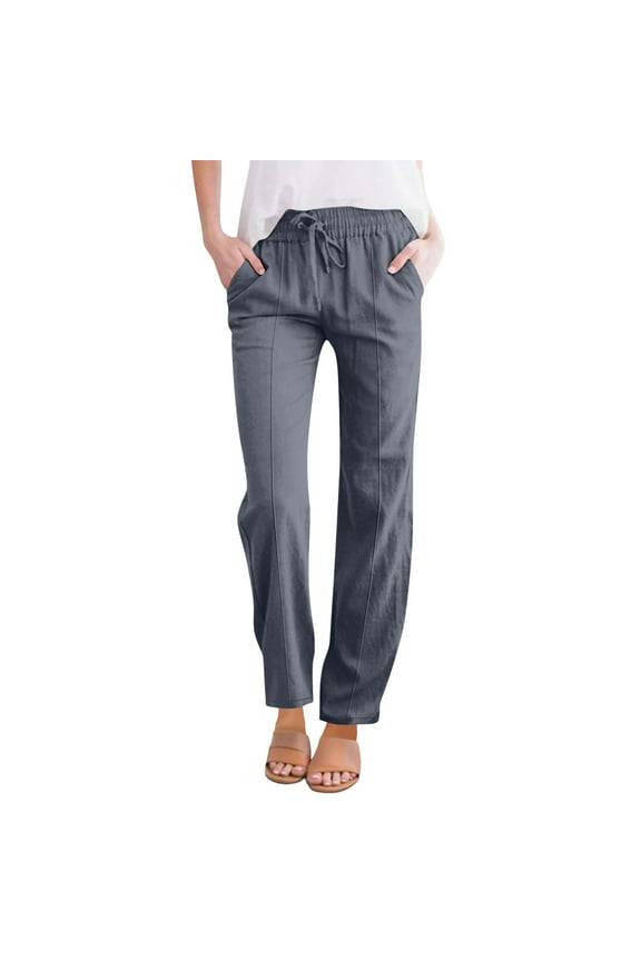 Womens Linen Pants Cotton Palazzo Pants for Women Wide Leg Linen Pants Palazzo Drawstring Elastic Waist Drawstring Loose Lightweight Pants Gaucho Pant Cotton Linen Palazzo Pants Gray S-3XL