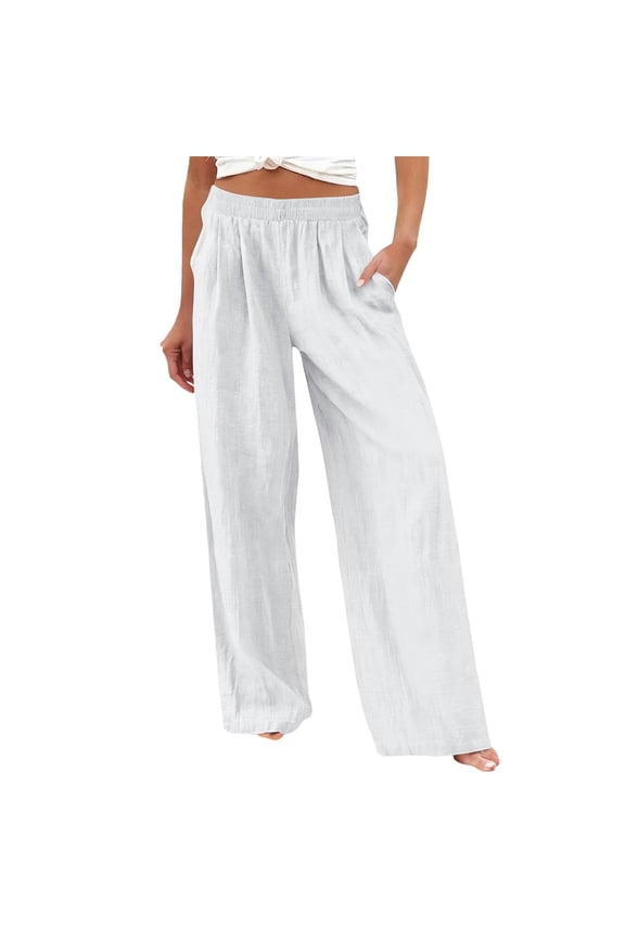 Womens Linen Pants Women' S Culottes High Waisted Linen Pants Women Drawstring High Waist Cotton Palazzo Pants for Women Cotton Yoga Pants for Women Balloon Pants Women White S-3XL