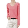 thumbnail image 1 of TRUBKH Womens Sweaters Long Sleeve Shirts V Neck Tops Going Out Tops Tunic Tops Blouse Relaxed Fit Business Casual Outfits for Women Knit Tops for Women Layered Sweaters Fashion Clothing Pink XL, 1 of 4