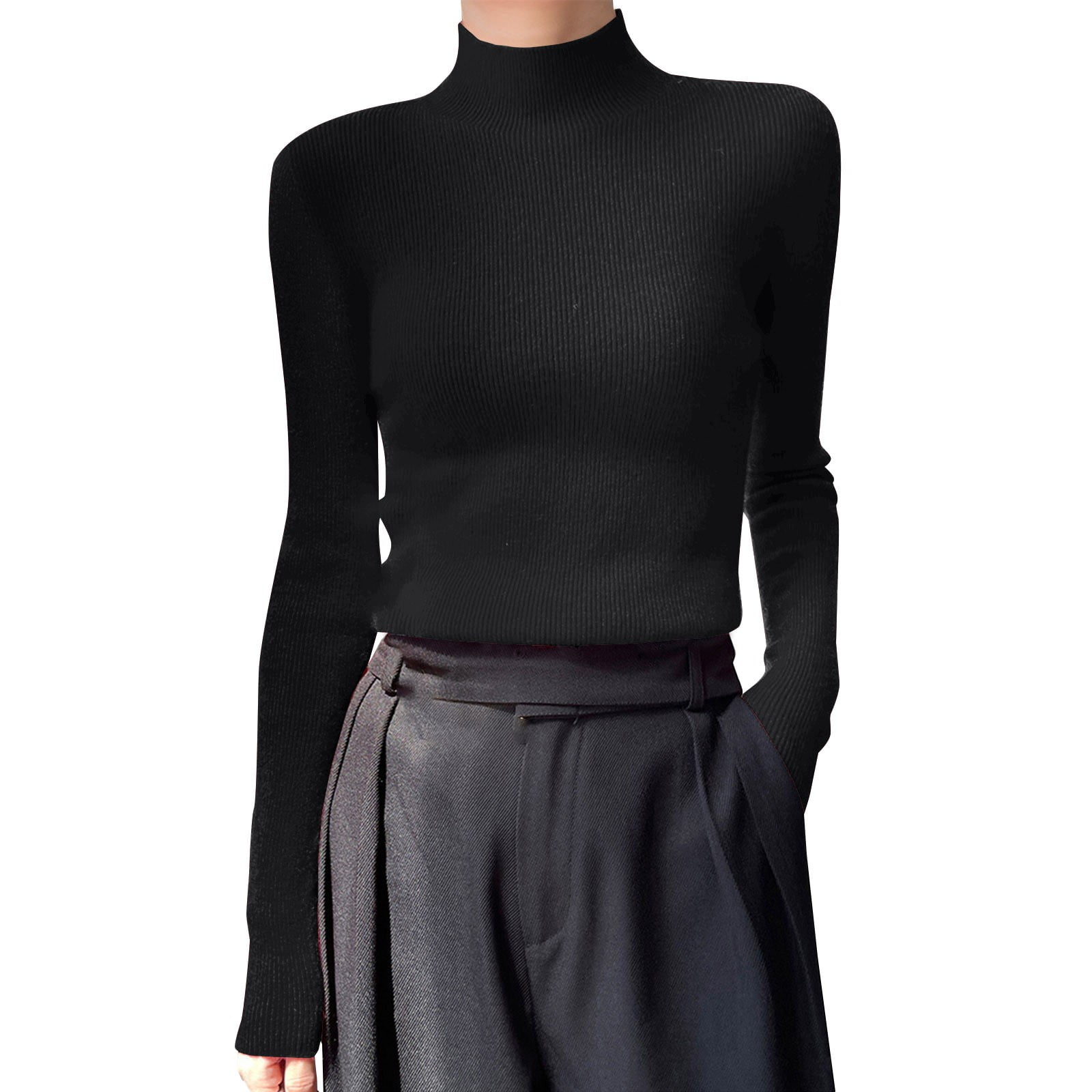 TRUBKH Womens Sweaters Scoop Neck Long Lantern Sleeve Oversized Sweaters for Women Tunic Tops Blouse Plus Size Seamless Knit Cotton Blend Fall Sweaters for Women Womens Tops Black S
