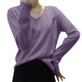 thumbnail image 1 of TRUBKH Womens Sweaters V Neck Tops Long Sleeve Shirts Relaxed Fit Pullover Top Drop Shoulder Sweaters Oversized Sweaters for Women Fall Casual Sweater Fall Tops for Women Purple L, 1 of 5