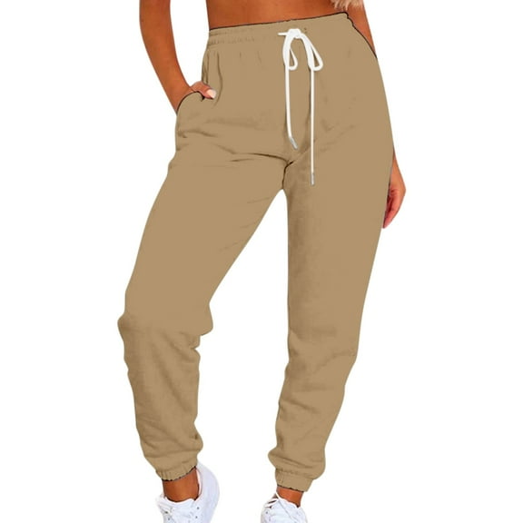 TRUBKH Womens Sweatpants Baggy Sweatpants Long Johns for Women Thermal Cargo Pants for Women Fleece Tights for Women Womens Fleece Pants Cotton Leggings Khaki S