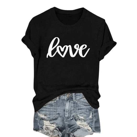TRUBKH Womens Tops Valentines Day Valentines Day Tshirt Work Blouses Women Valentine Tops Valentines Top Women's Graphic T Shirts Vintage Women T Shirt Graphic Black L