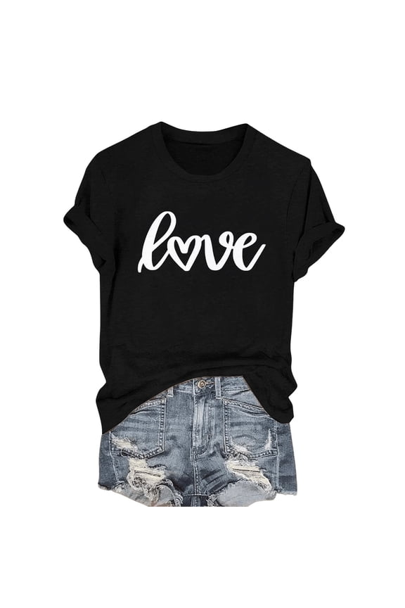 Womens Tops Valentines Day Valentines Day Tshirt Work Blouses Women Valentine Tops Valentines Top Women's Graphic T Shirts Vintage Women T Shirt Graphic Black L