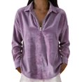thumbnail image 1 of TRUBKH Zip Front Tops for Women V Neck Long Sleeve Women's Relaxed Fit Polo Shirts Cotton Zip-up T-shirt Casual Shirt Business Casual Half Zip Pullover Dressy Tops Purple L, 1 of 5