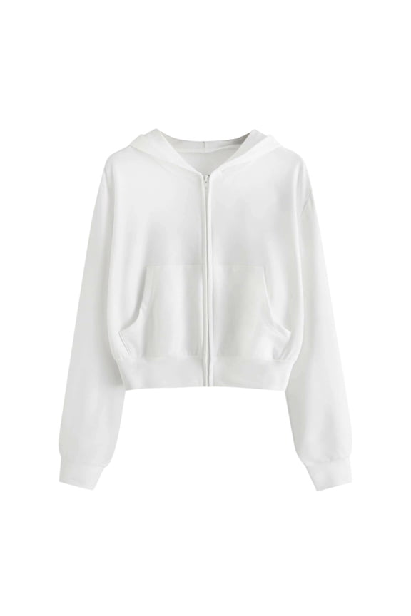 Zip Up Hoodies for Women Henley Sweatshirts for Women Cropped Jacket Early Fall Fashion Womens Hoodies Lightweight Long Sleeve Tops for Women Comfrt Hoodie Baggy Hoodie White S