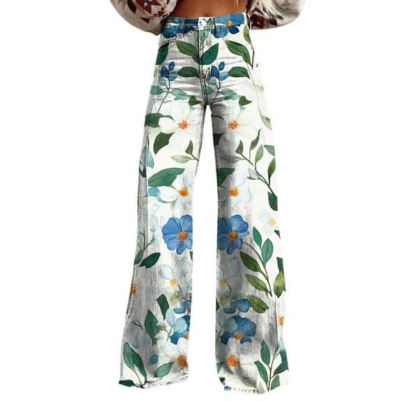 TRUBKH boho pants for women High Waist Wide Leg Pants Floral Solid Long Palazzo Pants High Waist Floral Pants Fit Trouser Jeans flare leggings for women wide leg yoga pants for women Sky Blue 3XL