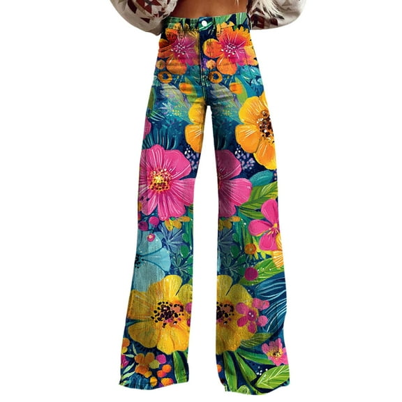 TRUBKH boho pants for women High Waist Wide Leg Pants Floral Solid Long Palazzo Pants High Waist Floral Patterned Pants Fit Colorful Trouser Jeans womens pajama pants womens hiking pants Red 3XL