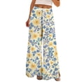 thumbnail image 1 of TRUBKH boho pants for women High Waist Wide Leg Pants Floral Solid Long Palazzo Pants Women Summer Print Boho Palazzo Pants High Waist Trousers With Pockets workout pants women flare leggings Green L, 1 of 6