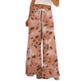 thumbnail image 1 of TRUBKH boho pants for women High Waist Wide Leg Pants Floral Solid Long Palazzo Pants Womens Summer Casual High Waist Pant 2025 Beach Vacation Outfits track pants women linen pants for women Gold XL, 1 of 7