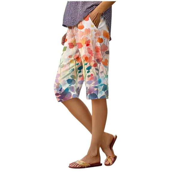 TRUBKH capri pants for women wide leg capri pants for women palazzo pants for women Summer Shorts For Women 2025 High Waisted Elastic Waist Wide Leg Pants Capri Pants for Women womens pants Red 3XL