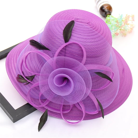 TRUBKH derby hats for women Organza Derby hat for Women Bowler Hat fancy hat for women Sun hat Outdoor Hat womens dress hat Tea Party Wedding Hat Dressy hat fancy hat tea party hat Purple One Size