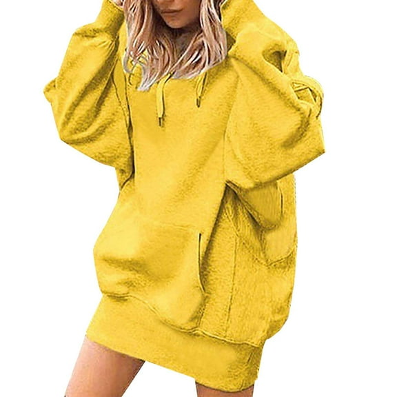 TRUBKH hoodies for women Fleece Sweatshirts hoodies for teen girls hoodie women pullover sweaters for women Women's Top Solid Color Pullover Hooded Loose Hoodie Yellow XL