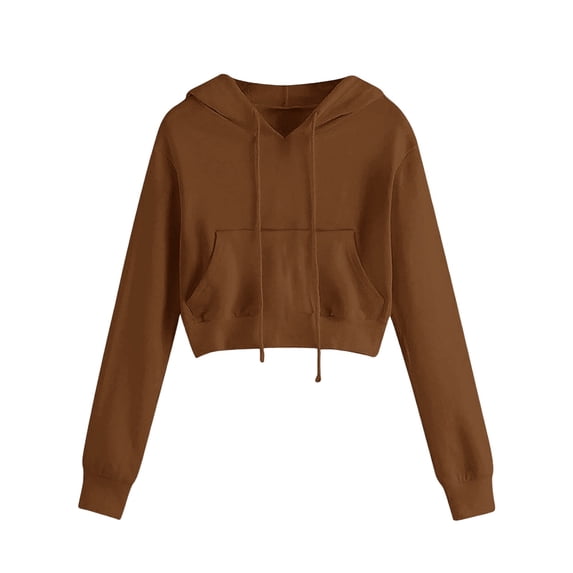 TRUBKH hoodies for women Fleece Sweatshirts womens long sleeve tops comfrt hoodie cropped sweaters for women Fashionable And Drawstring Pocket Short Long Sleeved Hooded Sweatshirt Brown 2XL