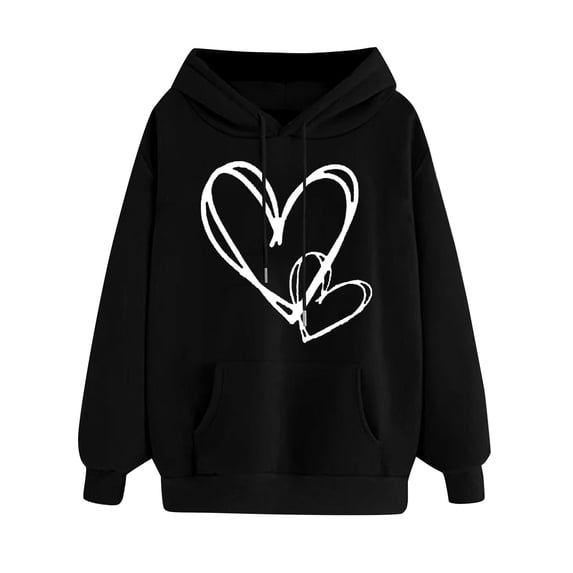 TRUBKH hoodies for women Fleece Sweatshirts womens long sleeve tops comfrt hoodie graphic hoodie Hooded Sweatshirt And Drawstring Featuring A Heart Shaped Printed Sweatshirt Black M