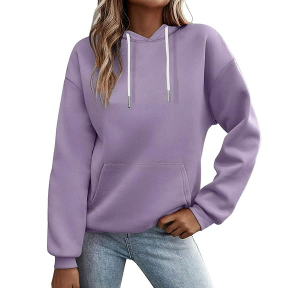 TRUBKH hoodies for women Fleece Sweatshirts womens long sleeve tops comfrt hoodie pullover sweaters for women Autumn Solid Color Pocket Loose Casual Long Sleeved Hooded Sweatshirt Purple S