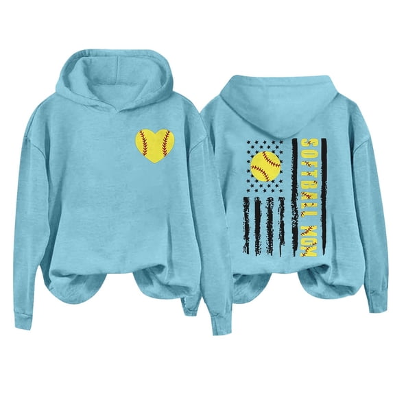TRUBKH hoodies for women Fleece Sweatshirts womens long sleeve tops hoodie women graphic hoodie Women's Letterprinted Baseball Long Sleeved Hoodie Sky Blue L