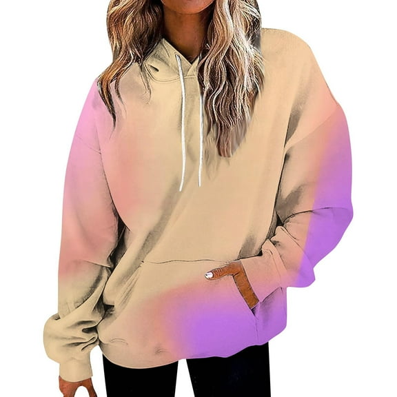 TRUBKH hoodies for women Fleece Sweatshirts womens long sleeve tops hoodie women pullover sweaters for women Women's Long Sleeve Gradient Letter Printed Pocket Hoodie Dark Blue 4XL