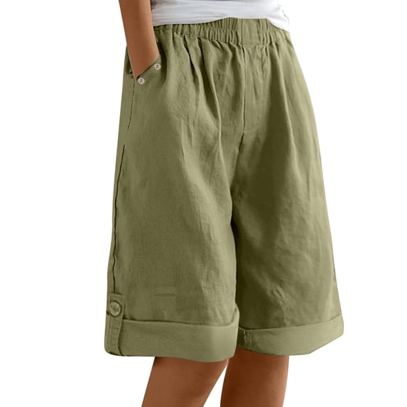 TRUBKH knee length shorts hiking shorts women long shorts for women womens capri pants shorts for women Green L