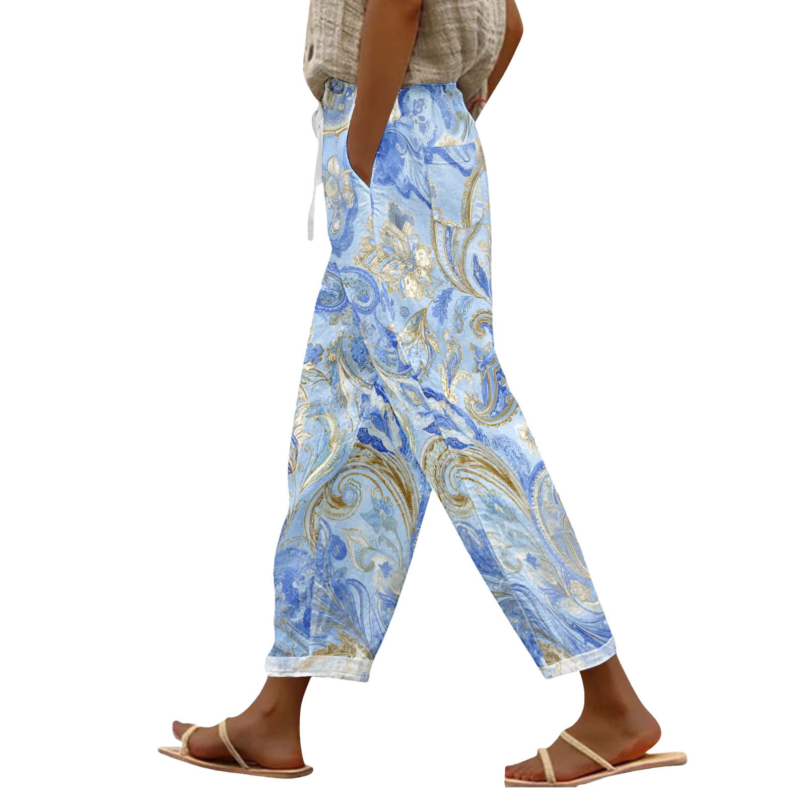 Designer Blue Linen Cotton Embroidered Palazo Pants Free Size P706 main image 0