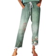 thumbnail image 1 of TRUBKH linen pants women drawstring pants women Floral Solid Long Palazzo Pants Fragrant Linen Linen Print Casual Pants Perfect Palazzo Pants for Women Womens Joggers Pants Green XL, 1 of 5