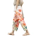 thumbnail image 1 of TRUBKH linen pants women flowy pants for women Floral Solid Long Palazzo Pants Elasticated Belt High Waisted Pocket Autumn Linen Print Pants Hiking Pants Cotton Palazzo Pants for Women Pink 2XL, 1 of 5